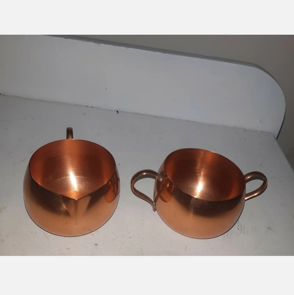 Vtg Coppercraft Guild Copper and Brass Cream and Sugar  2.5"X2.7" made In Canada